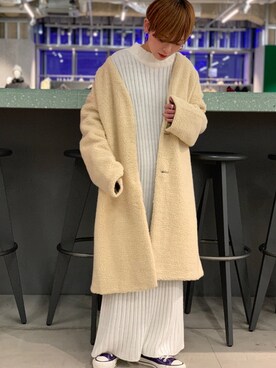 「koe（コエ）のアイテム（ムートンコート）」を使った、RIHOさん（レディース・150cm）の冬コーディネート