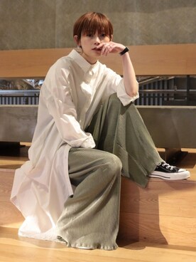 「プリーツ」｜「アイテム（シャツワンピース）」を使った、RIHOさん（レディース・150cm）の冬コーディネート