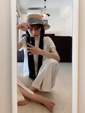 「部屋着」｜「アイテム（帽子）」を使った、RIHOさん（レディース・150cm）の春コーディネート