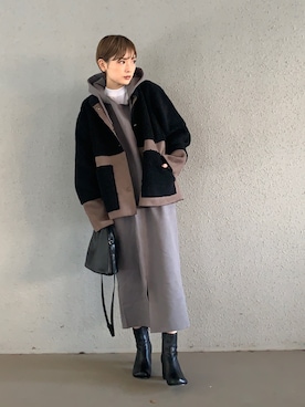 「セットアップスタイル」｜「アイテム（ムートンコート）」を使った、RIHOさん（レディース・150cm）の冬コーディネート