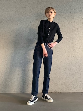 「クルーネックニット」｜RIHOさん（レディース・150cm）の冬コーディネート