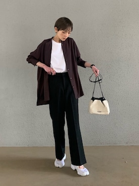 「JIL SANDER（ジルサンダー）のDRAWSTRING SM CROSSBODY（ショルダーバッグ）」を使った、RIHOさん（レディース・150cm）の春コーディネート