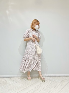 「one after another NICE CLAUP（ワンアフターアナザーナイスクラップ）のアイテム（シャツワンピース）」を使った、おみほさん（レディース・154cm）の春コーディネート