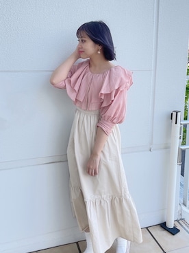 「one after another NICE CLAUP（ワンアフターアナザーナイスクラップ）のアイテム（ジャンパースカート）」を使った、おみほさん（レディース・154cm）の春コーディネート
