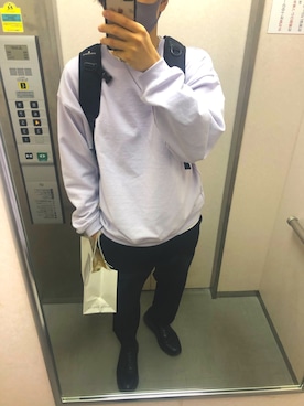 「WYM LIDNM（ウィム バイ リドム）の【WYM LIDNM】HEAVY WEIGHT WIDE SWEAT（スウェット、パープル系）」を使った、d.sさん（メンズ・181cm）の春コーディネート