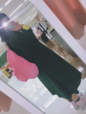 「MERLOT（メルロー）のビッグシルエットワンピース4795（ワンピース、グリーン系）」を使った、mmさん（レディース・153cm）の冬コーディネート