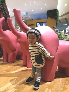 「THE SCOTCH HOUSE（スコッチハウス）のアイテム（ハンチング/ベレー帽）」を使った、yohさん（キッズ・80cm）の冬コーディネート