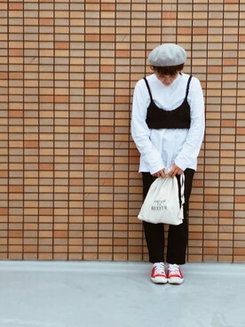 「mystic（ミスティック）のニットビスチェ（キャミソール、ブラック系）」を使った、chiikoさん（レディース・156cm）の春コーディネート