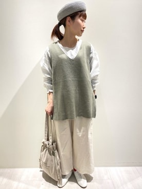 「セットアイテム」｜「アイテム（ハンチング/ベレー帽）」を使った、キノシタさん（レディース・158cm）の春コーディネート