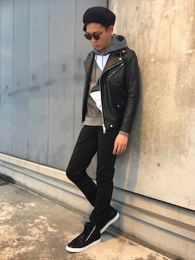 「ラトルトラップ」｜「アイテム（ライダースジャケット）」を使った、horie hirokiさん（メンズ・178cm）の冬コーディネート