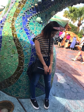 「DC（ディーシー）のアイテム（キャップ）」を使った、Hina Oohoriさん（レディース・151cm）の夏コーディネート