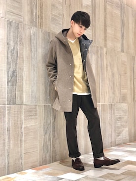 「秋のカフェオレコーデ」｜「アイテム（ステンカラーコート）」を使った、KAKERU.さん（メンズ・165cm）の秋コーディネート
