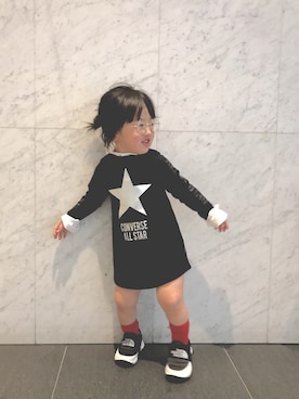 「CONVERSE（コンバース）のアイテム（ワンピース/ドレス）」を使った、jasmine'cさん（キッズ・100cm）の冬コーディネート