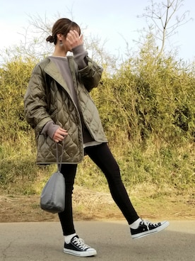 「黒スキニー」｜「アイテム（ノーカラージャケット）」を使った、shatomiiさん（レディース・164cm）の冬コーディネート