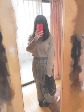 「ラフスタイル」｜「アイテム（PC・スマホグッズ/家電）」を使った、ｱｯﾌﾟﾙﾃｨｰ。🍎さん（レディース・158cm）の冬コーディネート