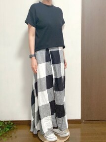 BY ユナイテッドアローズ　リネン　ソリッド＆チェックマキシスカート BEAUTY&YOUTH UNITED ARROWS（ビューティーアンドユース