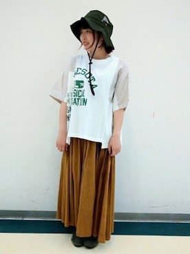 「CUBE SUGAR（キューブシュガー）のアイテム（帽子）」を使った、SHOP STAFFさん（レディース・160cm）の夏コーディネート