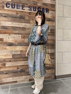 「CUBE SUGAR（キューブシュガー）のアイテム（シャツワンピース）」を使った、SHOP STAFFさん（レディース・160cm）の夏コーディネート