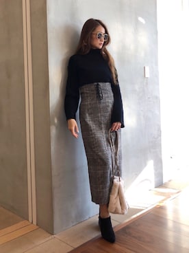 「タートルネック」｜「アイテム（スカート）」を使った、Yukieさん（レディース・166cm）の冬コーディネート
