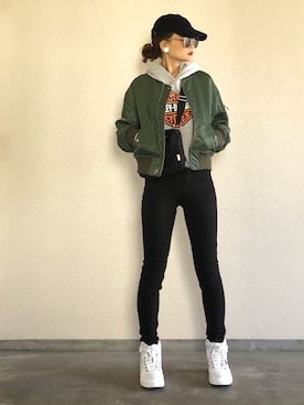 「Harley-Davidson（ハーレーダビッドソン）のアイテム」を使った、Yukieさん（レディース・166cm）の冬コーディネート