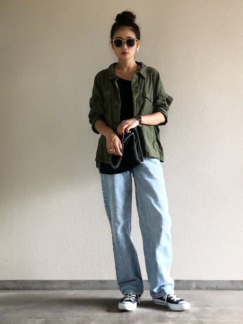 Yukie♡i使用「MEDE19F（MEDE19F　古着屋でみつけたようなオーバーサイズミリタリージャケット）」的時尚穿搭