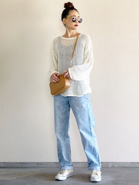 「アイテム（ニット/セーター、ホワイト系）」を使った、Yukieさん（レディース・166cm）の春コーディネート