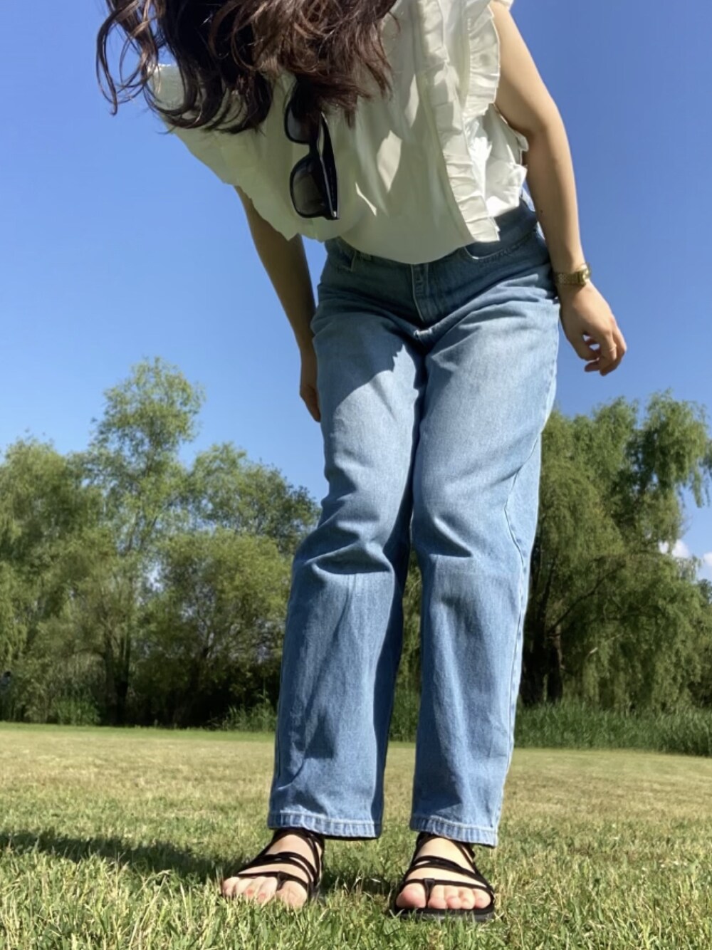 「公園」｜「TevaのTEVA/テバ　VOYA INFINITY/ボヤ インフィニティー（スポーツサンダル/スポサン/フラットサンダル）（サンダル、ブラック系）」を使った、srg*さん（レディース・156cm）の夏コーディネートの1枚目の写真
