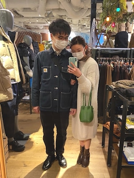 「Carhartt（カーハート）のアイテム（デニムジャケット、ブルー系）」を使った、Kisa🌿さん（レディース・155cm）の秋コーディネート