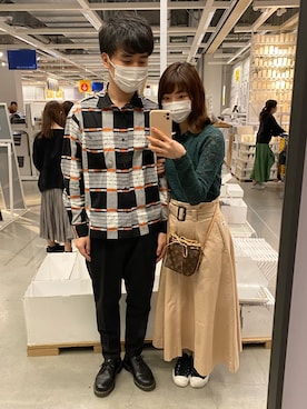 「N.HOOLYWOOD（N.ハリウッド）のN.HOOLYWOOD SPRING & SUMMER 2019 COLLECTION LINE LONG SLEEVE SHIRT (ORIGINAL CHECK)（シャツ/ブラウス、ブラック系）」を使った、Kisa🌿さん（レディース・155cm）の春コーディネート