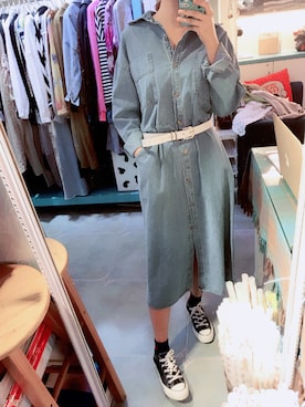 「日常」｜「アイテム（シャツワンピース）」を使った、MEI-FOKさん（レディース・161cm）の春コーディネート