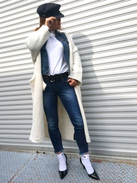 「Ungrid（アングリッド）のインディゴフレイドヘムストスリ（デニムパンツ）」を使った、Kaoさん（レディース・156cm）の冬コーディネート