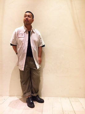 「usedのアイテム（シャツ/ブラウス、ホワイト系）」を使った、Isao Takahashiさん（メンズ・155cm）の春コーディネート