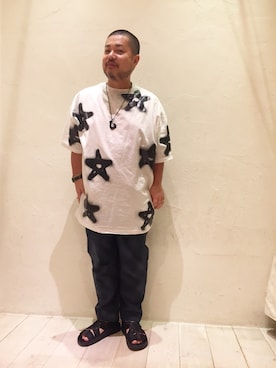 「Acne Studios（アクネストゥディオズ）のアイテム（Tシャツ/カットソー、ホワイト系）」を使った、Isao Takahashiさん（メンズ・155cm）の夏コーディネート