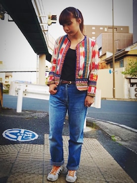 「エスニック」｜「アイテム（ノーカラージャケット）」を使った、Megu Ozakiさん（レディース・161cm）の春コーディネート