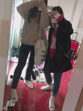 「韓国旅行」｜「アイテム（スウェット）」を使った、へじんさん（レディース・154cm）の春コーディネート