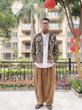 「Engineered Garments（エンジニアードガーメンツ）のアイテム（スリッポン）」を使った、lotus0221さん（メンズ・188cm）の冬コーディネート