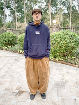 「Engineered Garments（エンジニアードガーメンツ）のアイテム（スリッポン）」を使った、lotus0221さん（メンズ・188cm）の冬コーディネート