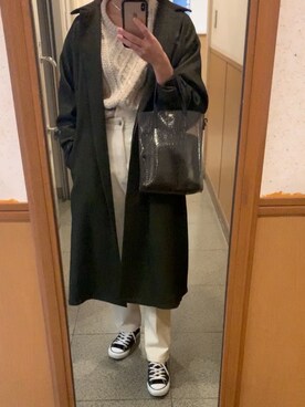「オールホワイト」｜「アイテム（ステンカラーコート）」を使った、( ¨̮ )さん（レディース・166cm）の秋コーディネート