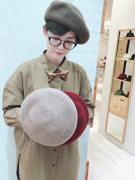 「アイテム（ハンチング/ベレー帽、グリーン系）」を使った、14+ 青森エルム店 スタッフさん（レディース・160cm）の秋コーディネート