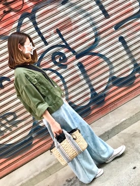 「NICE CLAUP（ナイスクラップ）のアイテム（ノーカラージャケット）」を使った、Maya☺︎さん（レディース・154cm）の春コーディネート