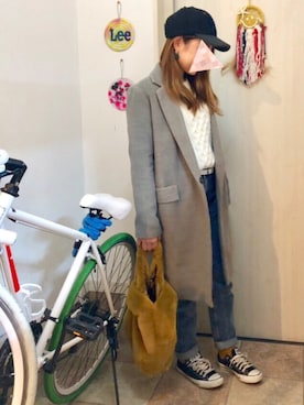 「マスタード」｜「アイテム（チェスターコート）」を使った、Maya☺︎さん（レディース・154cm）の冬コーディネート