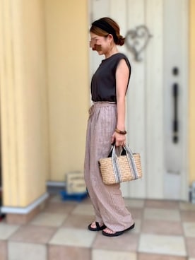 「LEPSIM（レプシィム）の2P ウッドバングル　837799（バングル/リストバンド）」を使った、Maya☺︎さん（レディース・154cm）の夏コーディネート