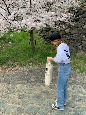 「RAY CASSIN（レイカズン）のアイテム（ハンチング/ベレー帽）」を使った、Maya☺︎さん（レディース・154cm）の春コーディネート