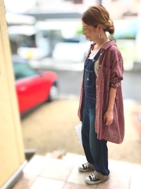 「ビッグシャツ」｜「アイテム（オールインワン・サロペット）」を使った、Maya☺︎さん（レディース・154cm）の夏コーディネート