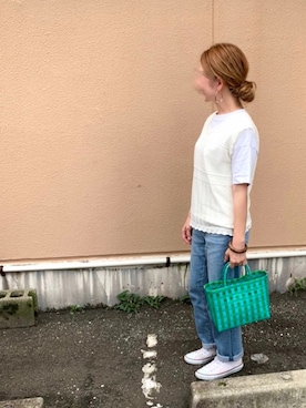 「LEPSIM（レプシィム）の2P ウッドバングル　837799（バングル/リストバンド）」を使った、Maya☺︎さん（レディース・154cm）の夏コーディネート