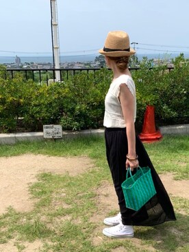 「LEPSIM（レプシィム）の2P ウッドバングル　837799（バングル/リストバンド）」を使った、Maya☺︎さん（レディース・154cm）の夏コーディネート