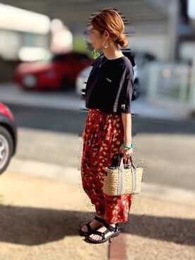 「LEPSIM（レプシィム）の2P ウッドバングル　837799（バングル/リストバンド）」を使った、Maya☺︎さん（レディース・154cm）の夏コーディネート