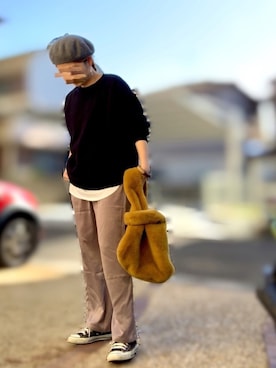 「サテンパンツ」｜「アイテム（ハンチング/ベレー帽）」を使った、Maya☺︎さん（レディース・154cm）の秋コーディネート