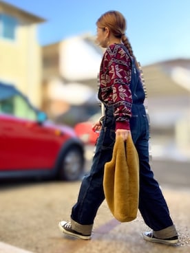 「ジャガード」｜「アイテム（サロペット/オーバーオール）」を使った、Maya☺︎さん（レディース・154cm）の冬コーディネート