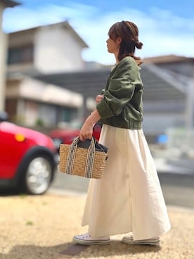 「NICE CLAUP（ナイスクラップ）のアイテム（ノーカラージャケット）」を使った、Maya☺︎さん（レディース・154cm）の春コーディネート